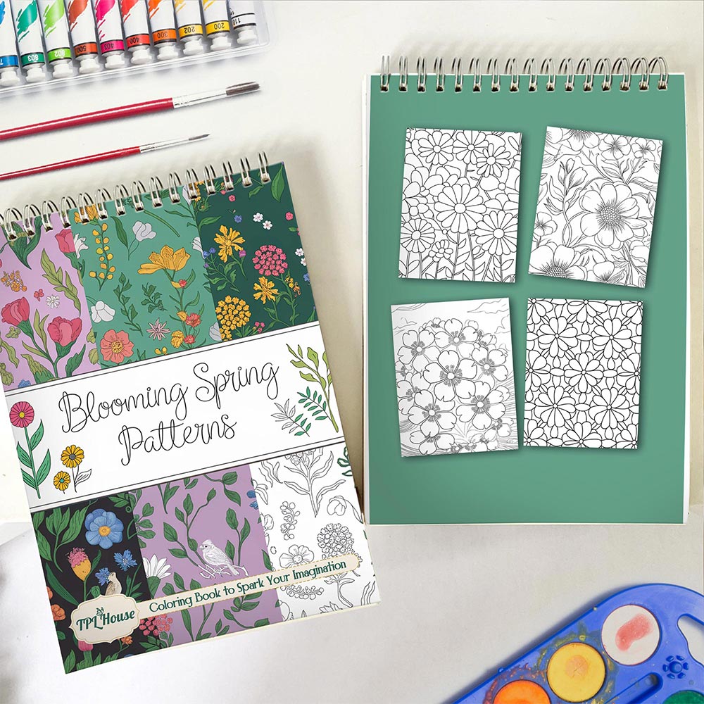 TPLHOUSE Blooming Spring Patterns Spiral Coloring Book for Adults