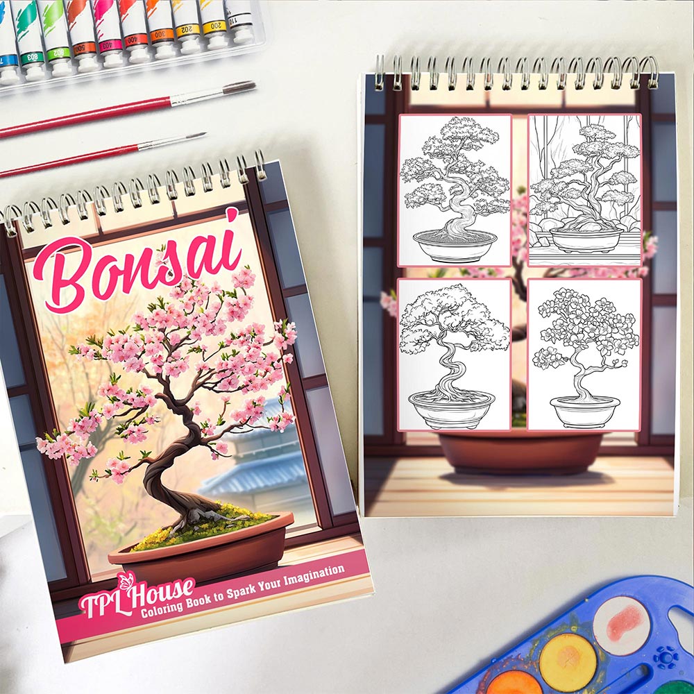 TPLHOUSE Bonsai Spiral Coloring Book for Adults