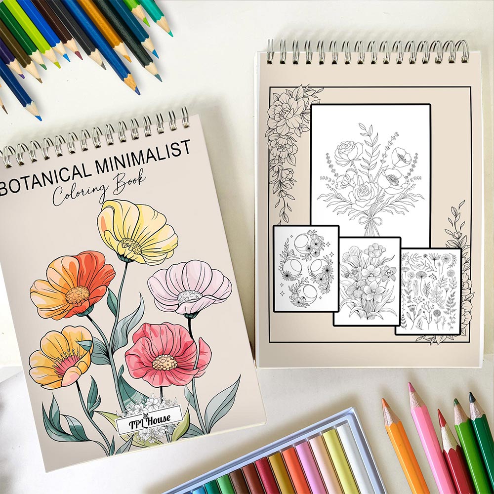 TPLHOUSE Botanical Minimalist Spiral Coloring Book for Adults