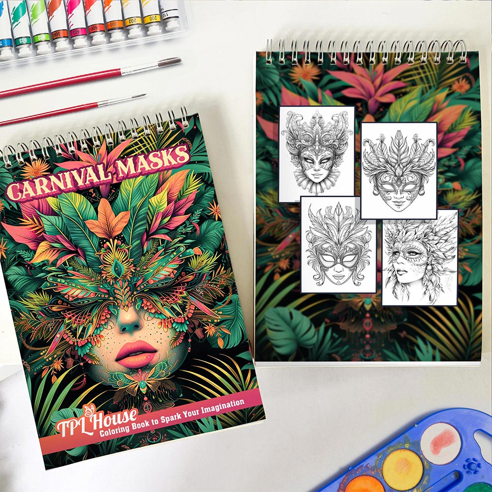 TPLHOUSE Carnival Masks Spiral Coloring Book for Adults