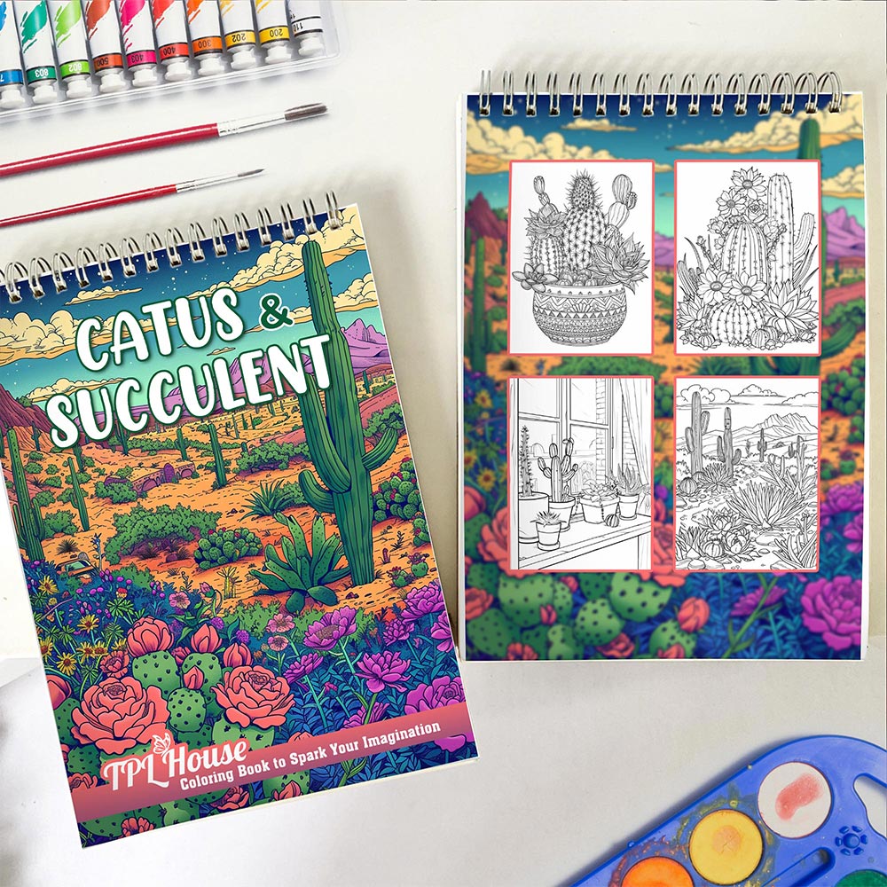 TPLHOUSE Catus and Succulent Spiral Coloring Book for Adult