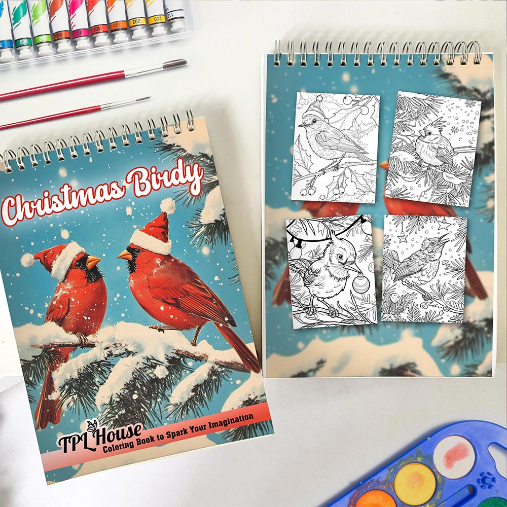 TPLHOUSE Christmas Birdy Spiral Coloring Book for Adult