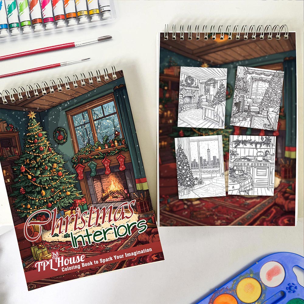 TPLHOUSE Christmas Interiors Spiral Coloring Book for Adults