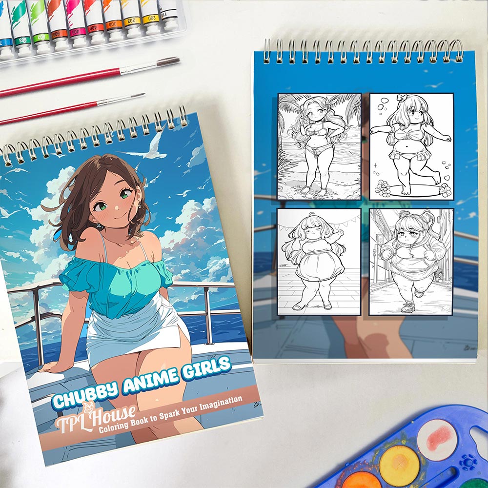 TPLHOUSE Chubby Anime Girls Spiral Coloring Book for Adults
