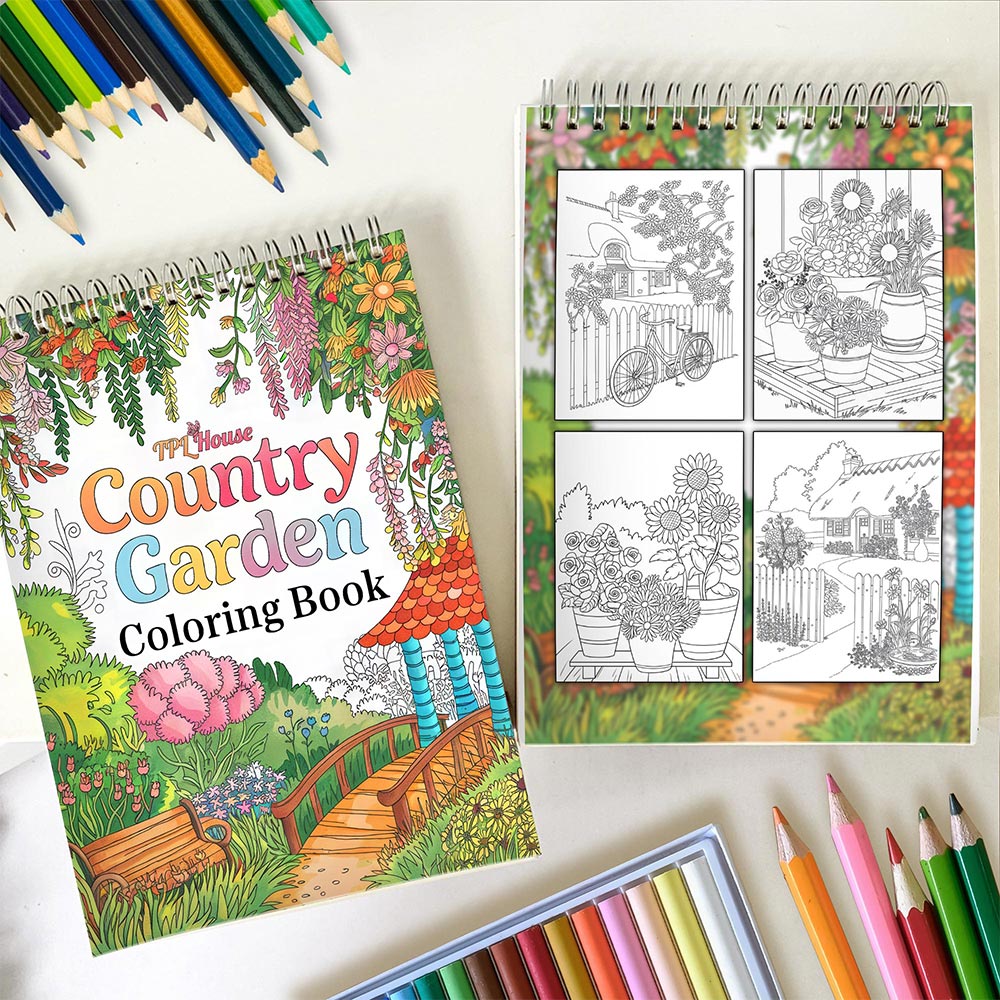 TPLHOUSE Country Garden Spiral Coloring Book for Adults