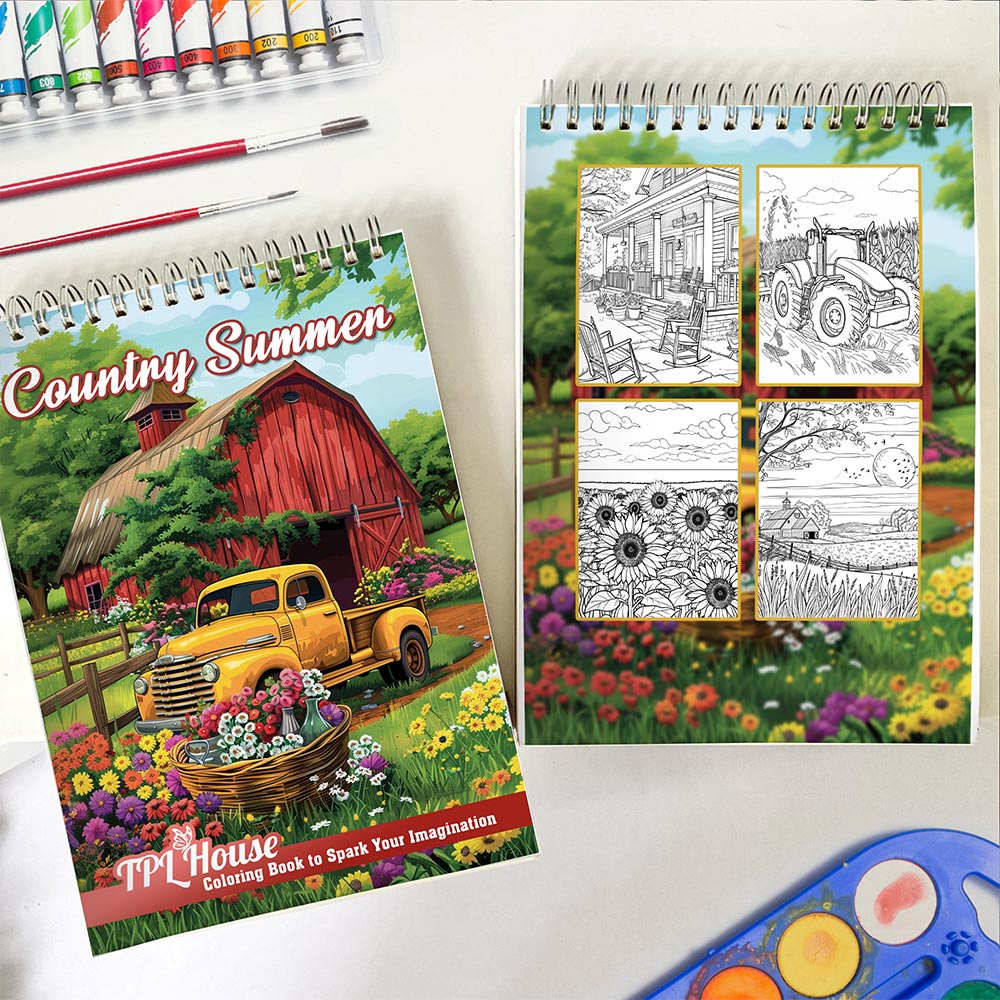 TPLHOUSE Country Summer Spiral Coloring Book for Adults