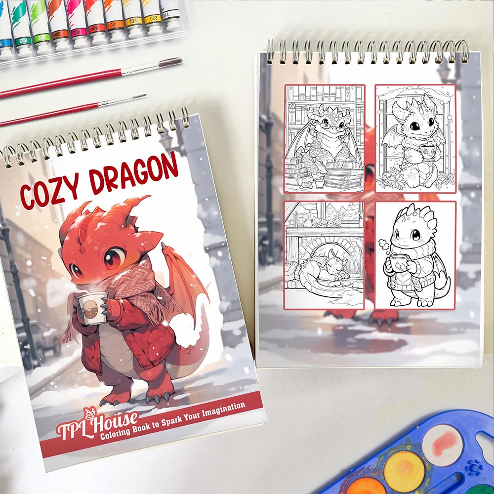 TPLHOUSE Cozy Dragon Spiral Coloring Book for Adults