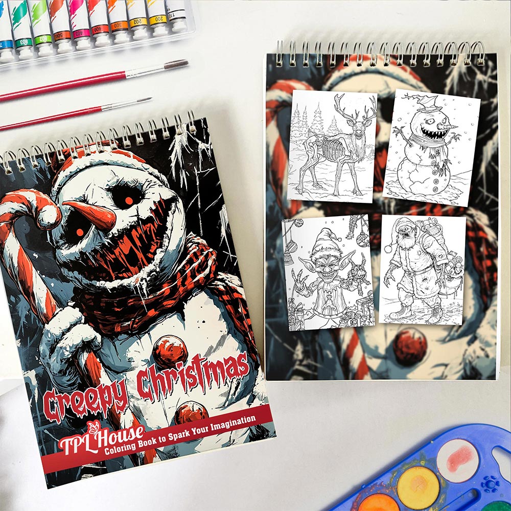 TPLHOUSE Creepy Christmas Spiral Coloring Book for Adult