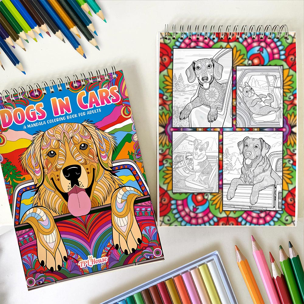 TPLHOUSE Dogs In Cars Spiral Coloring Book for Adults