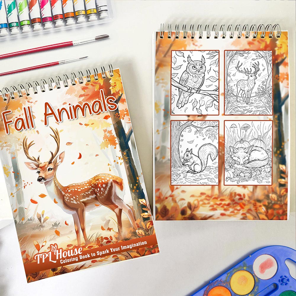 TPLHOUSE Fall Animals Spiral Coloring Book for Adult