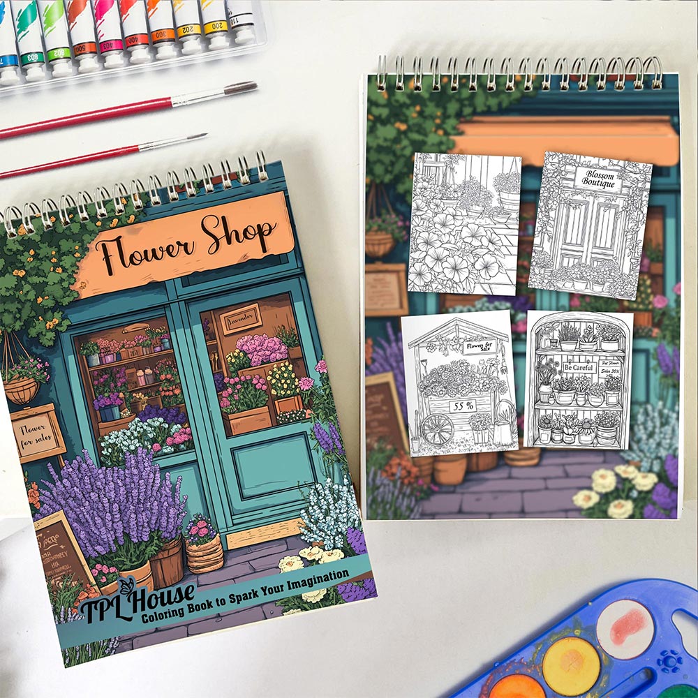 TPLHOUSE Flower Shop Spiral Coloring Book for Adults