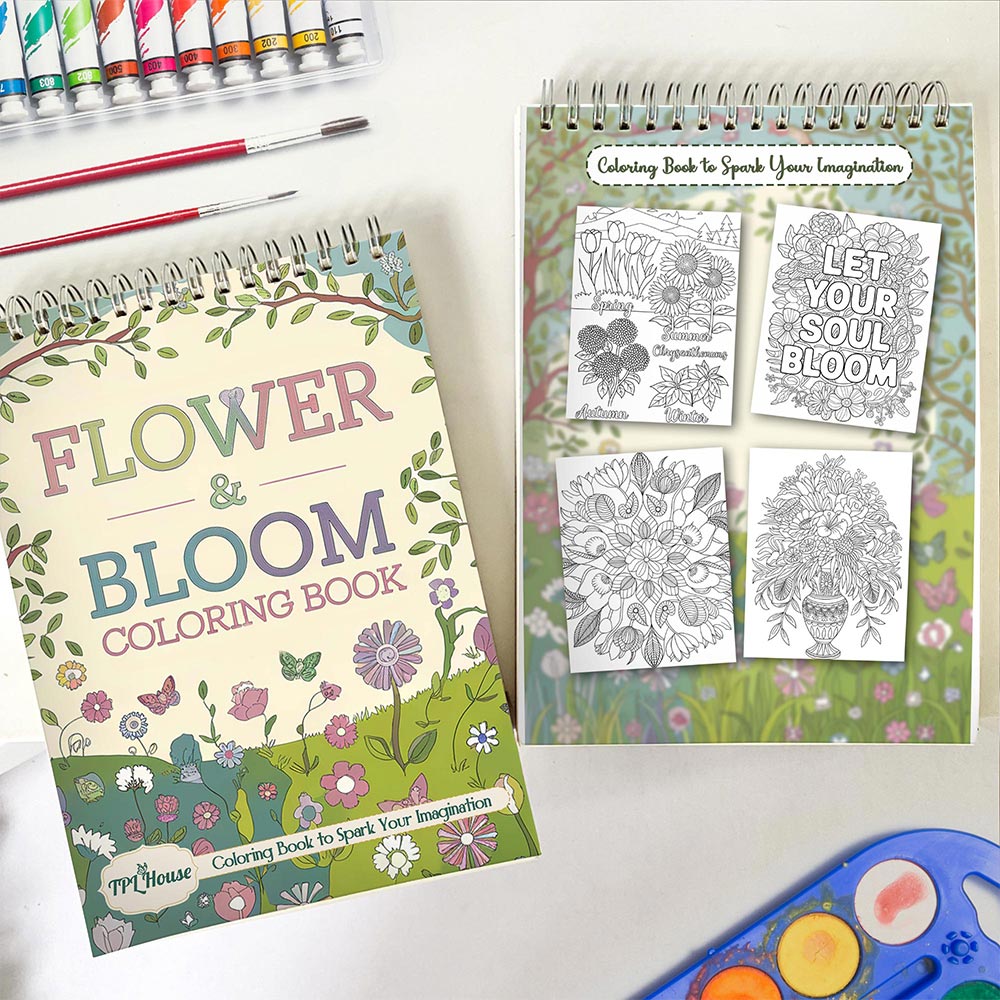 TPLHOUSE Flower & Bloom Spiral Coloring Book for Adults