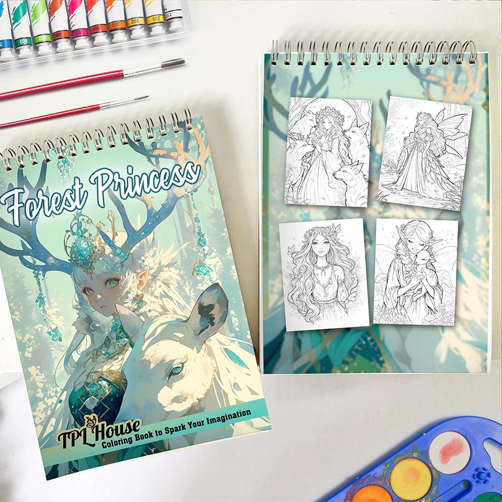 TPLHOUSE Forest Princess Spiral Coloring Book for Adult
