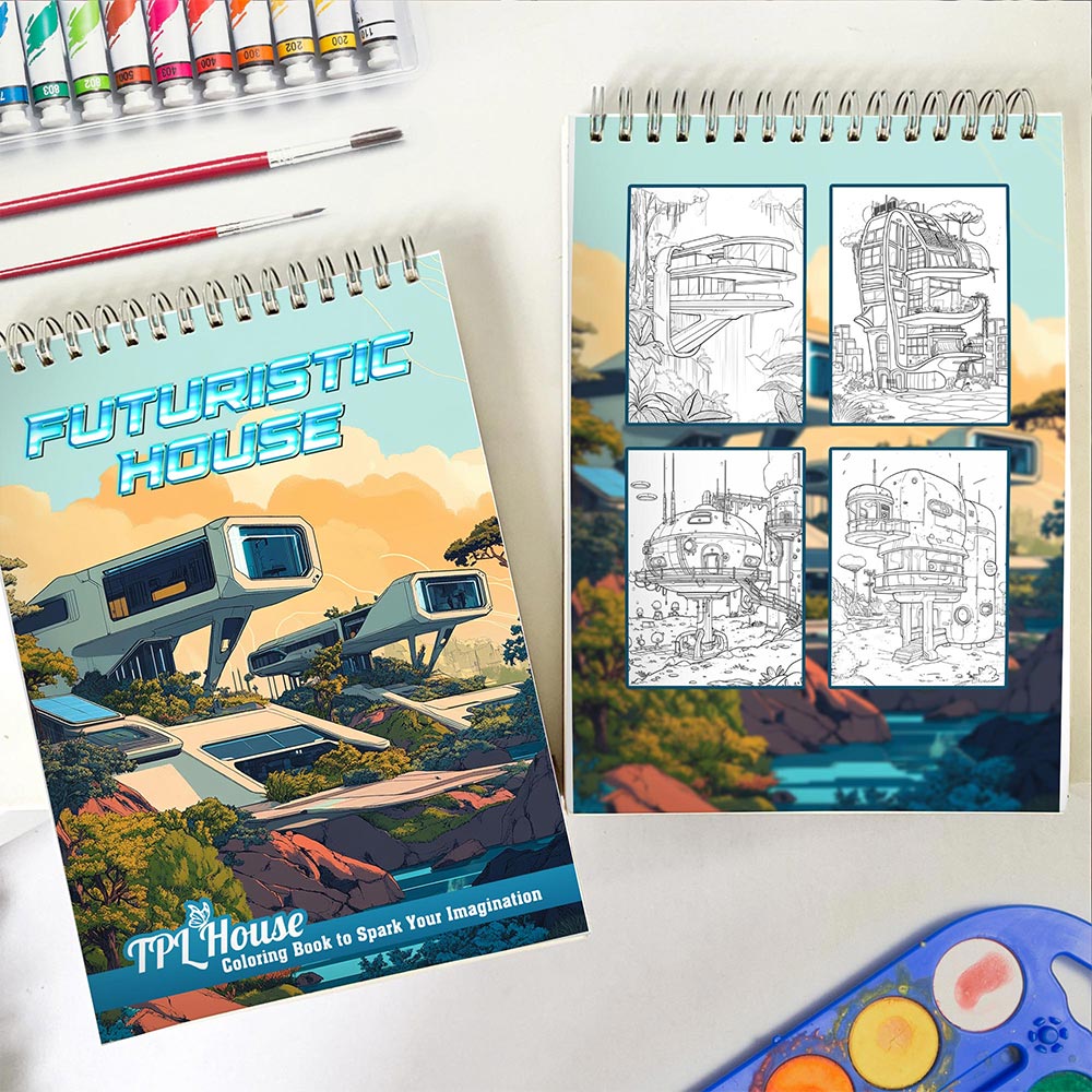 TPLHOUSE Futuristic House Spiral Coloring Book for Adults
