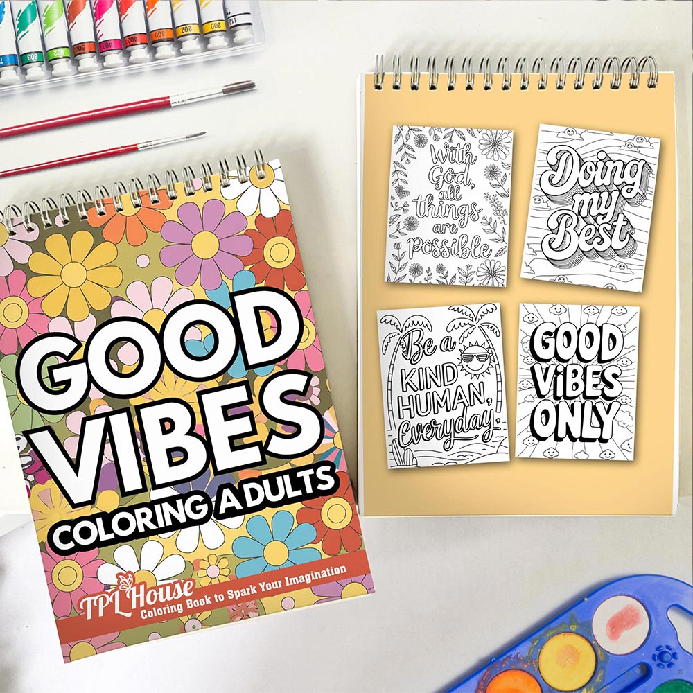TPLHOUSE Good Vibes Spiral Coloring Book for Adults