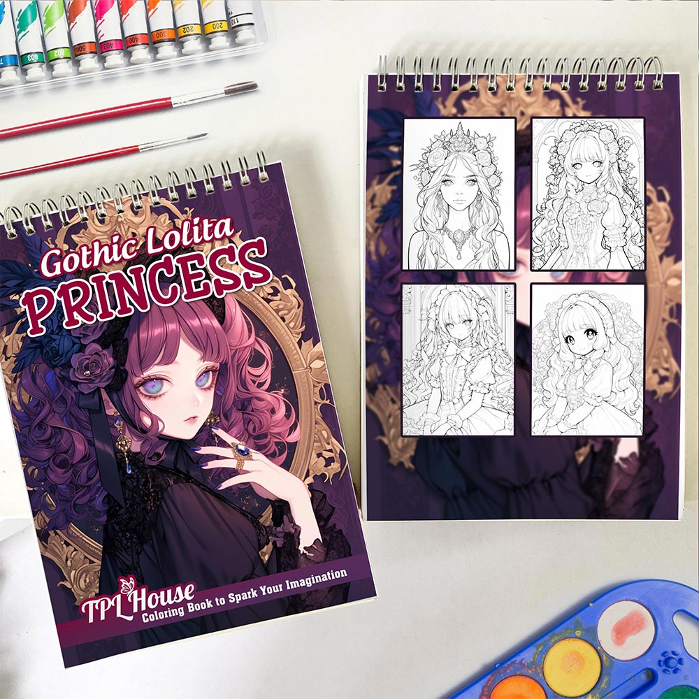 TPLHOUSE Gothic Lolita Princess Spiral Coloring Book for Adults