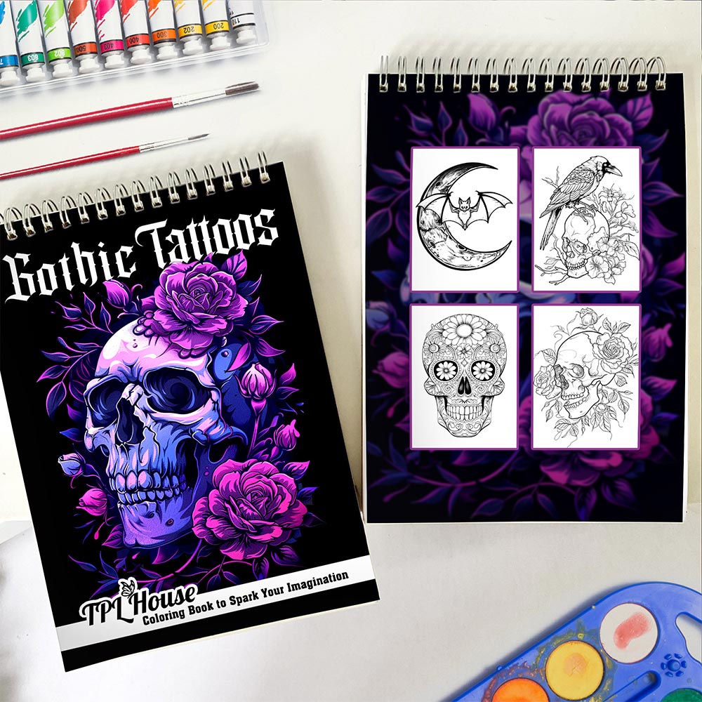 TPLHOUSE Gothic Tattoos Spiral Coloring Book for Adults