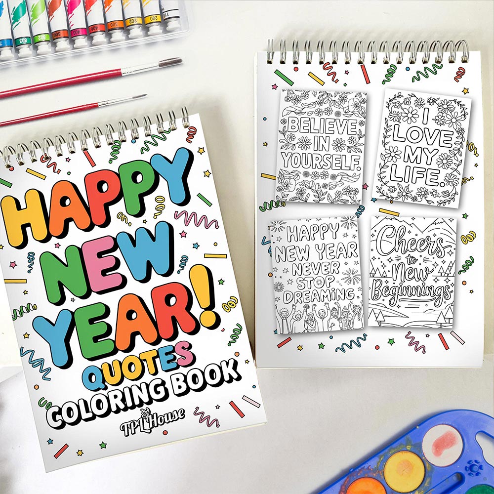 TPLHOUSE HAPPY NEW YEAR! Quotes Spiral Coloring Book for Adults