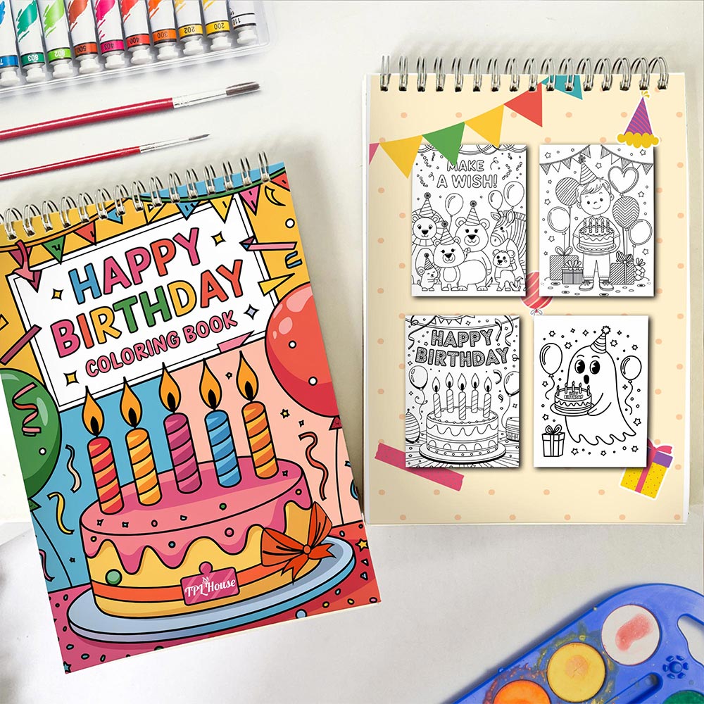 TPLHOUSE Happy Birthday Spiral Coloring Book for Adults