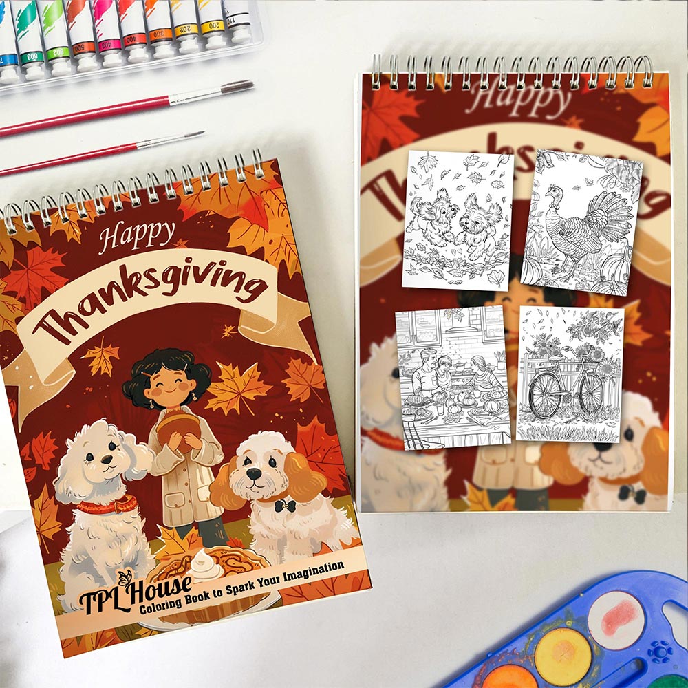 TPLHOUSE Happy Thanksgiving Spiral Coloring Book for Adults