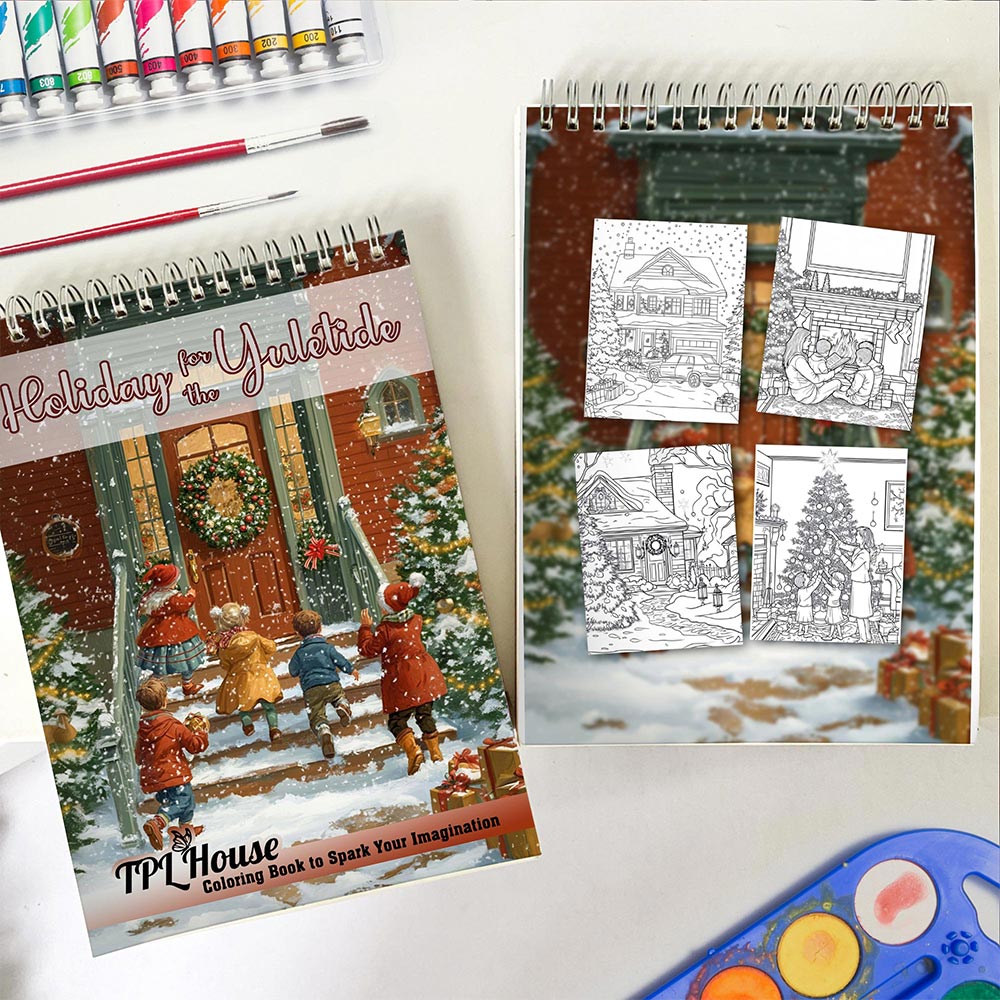 TPLHOUSE Home for the Yuletide Spiral Coloring Book for Adults