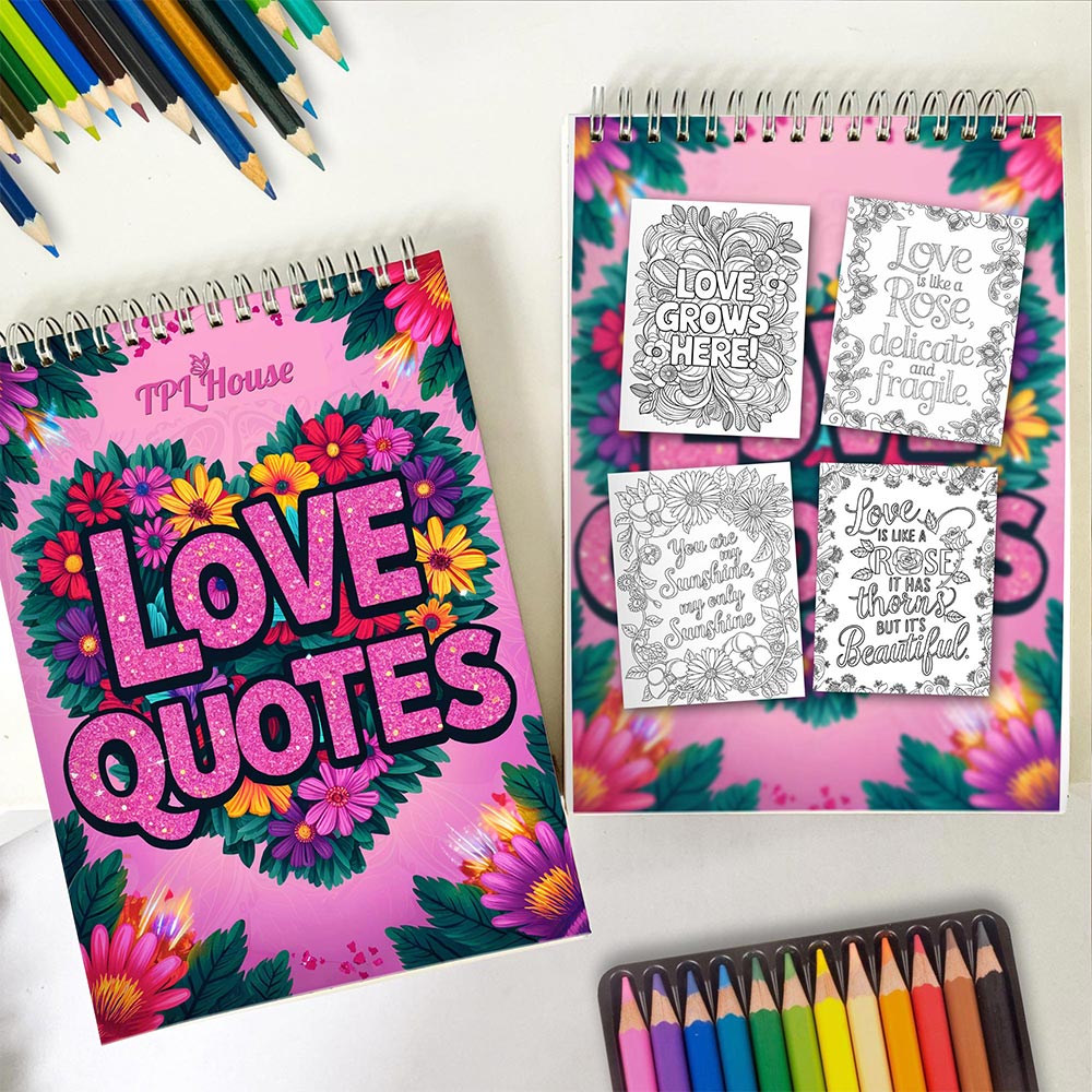 TPLHOUSE Love Quotes Spiral Coloring Book for Adults Relaxation & Stress Relief, 30 Coloring Pages of Romantic Love Quotes, Floral Accents, and Inspirational Designs