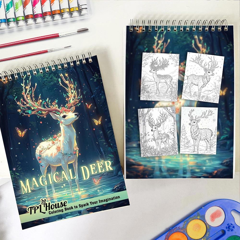 TPLHOUSE Magical Deer Spiral Coloring Book for Adults