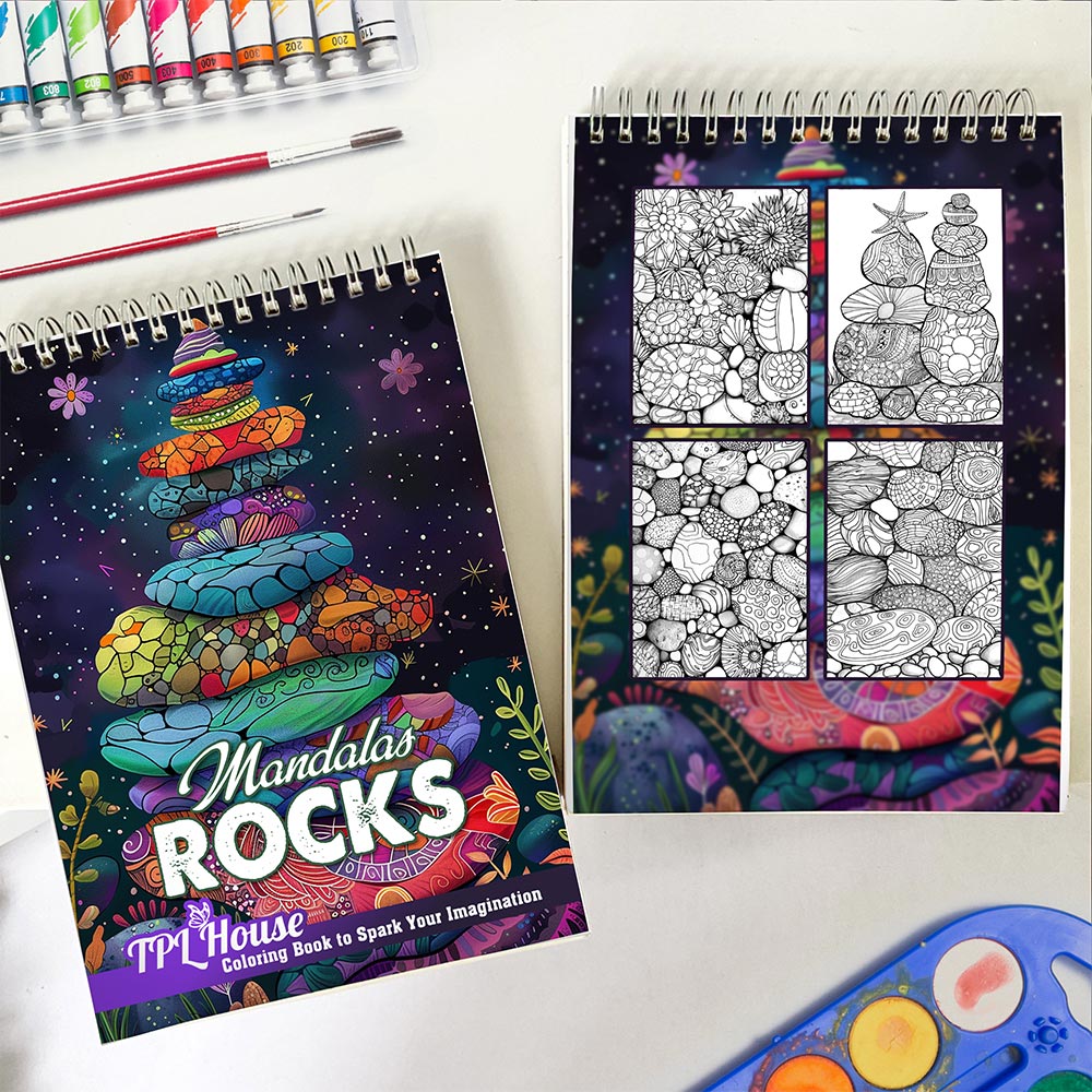 TPLHOUSE Mandalas Rocks Spiral Coloring Book for Adults