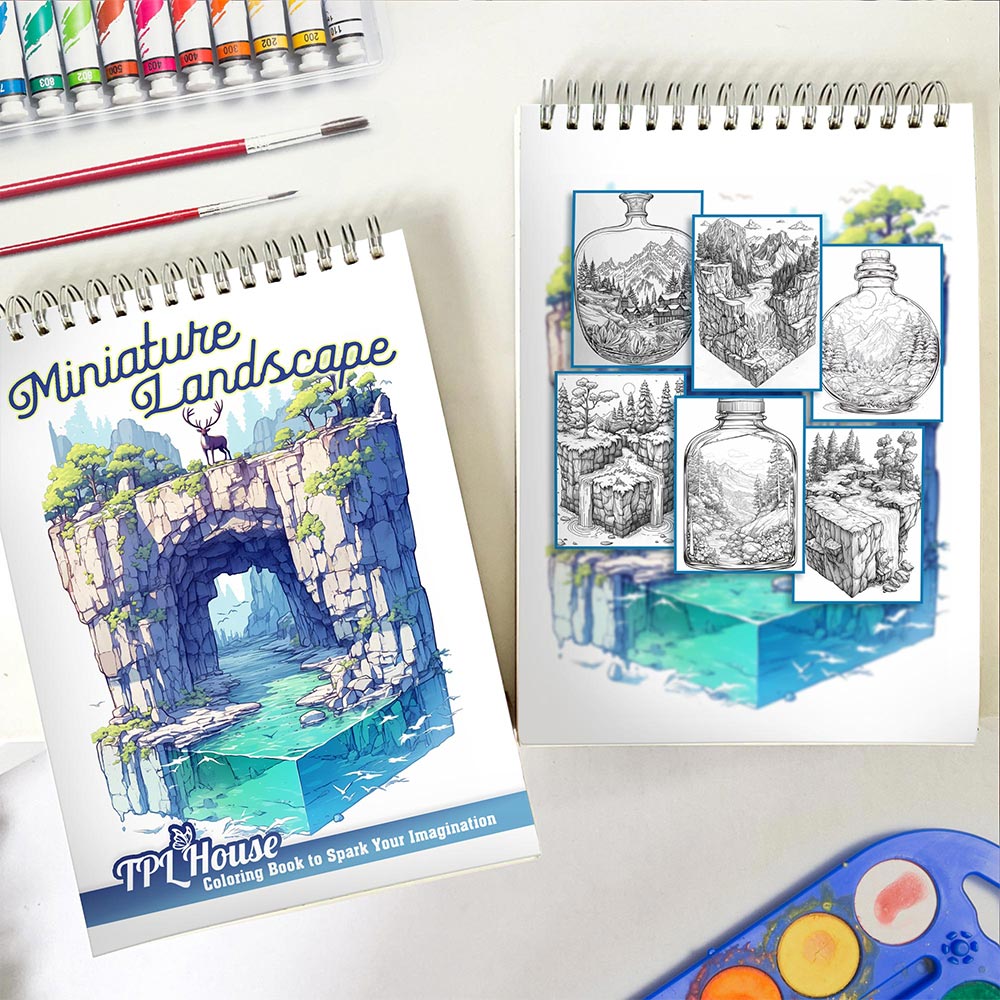 TPLHOUSE Miniature Landscape Spiral Coloring Book for Adults