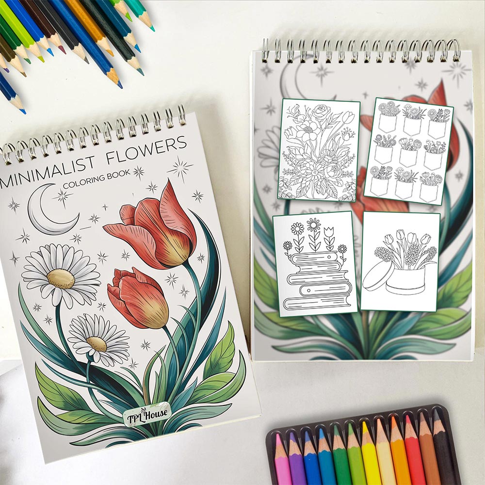 TPLHOUSE Minimalist Flowers Spiral Coloring Book for Adults