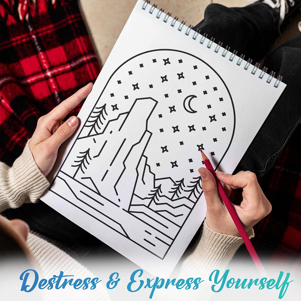 TPLHOUSE Minimalist Landscape Coloring Book Spiral Bound for Adults