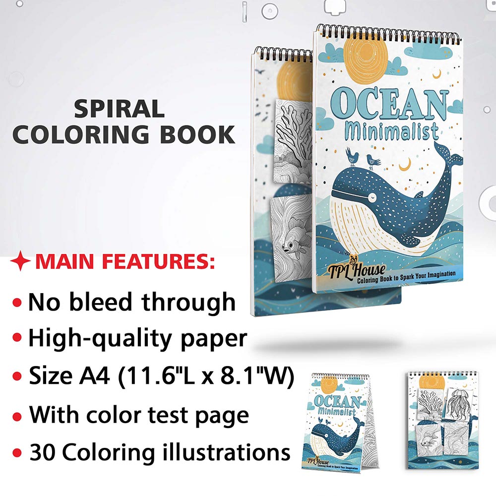 TPLHOUSE Minimalist Ocean Coloring Sheets for Adults