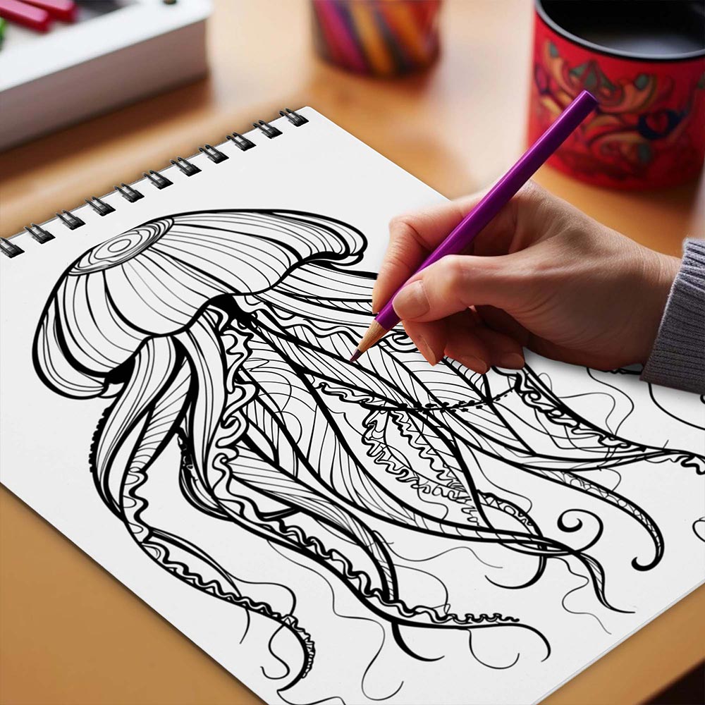 TPLHOUSE Minimalist Ocean Coloring Book Spiral Bound for Adults