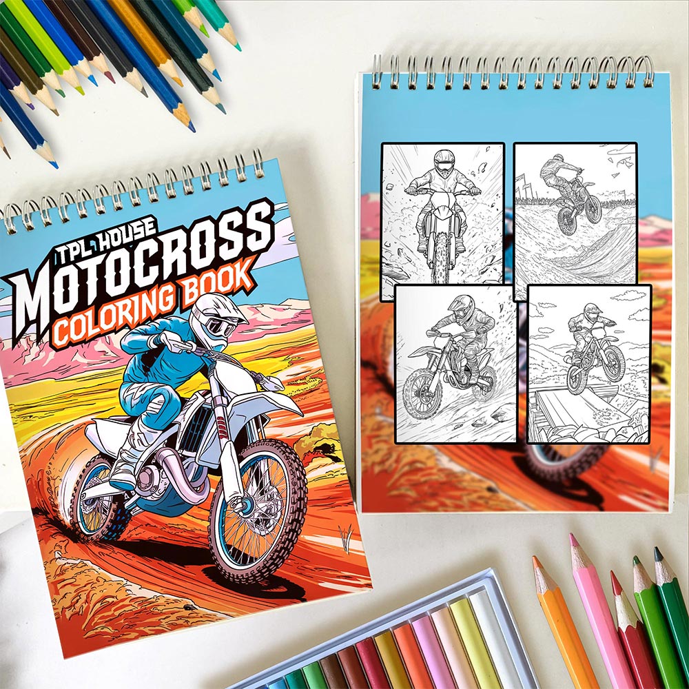 TPLHOUSE Motocross Spiral Coloring Book for Adults