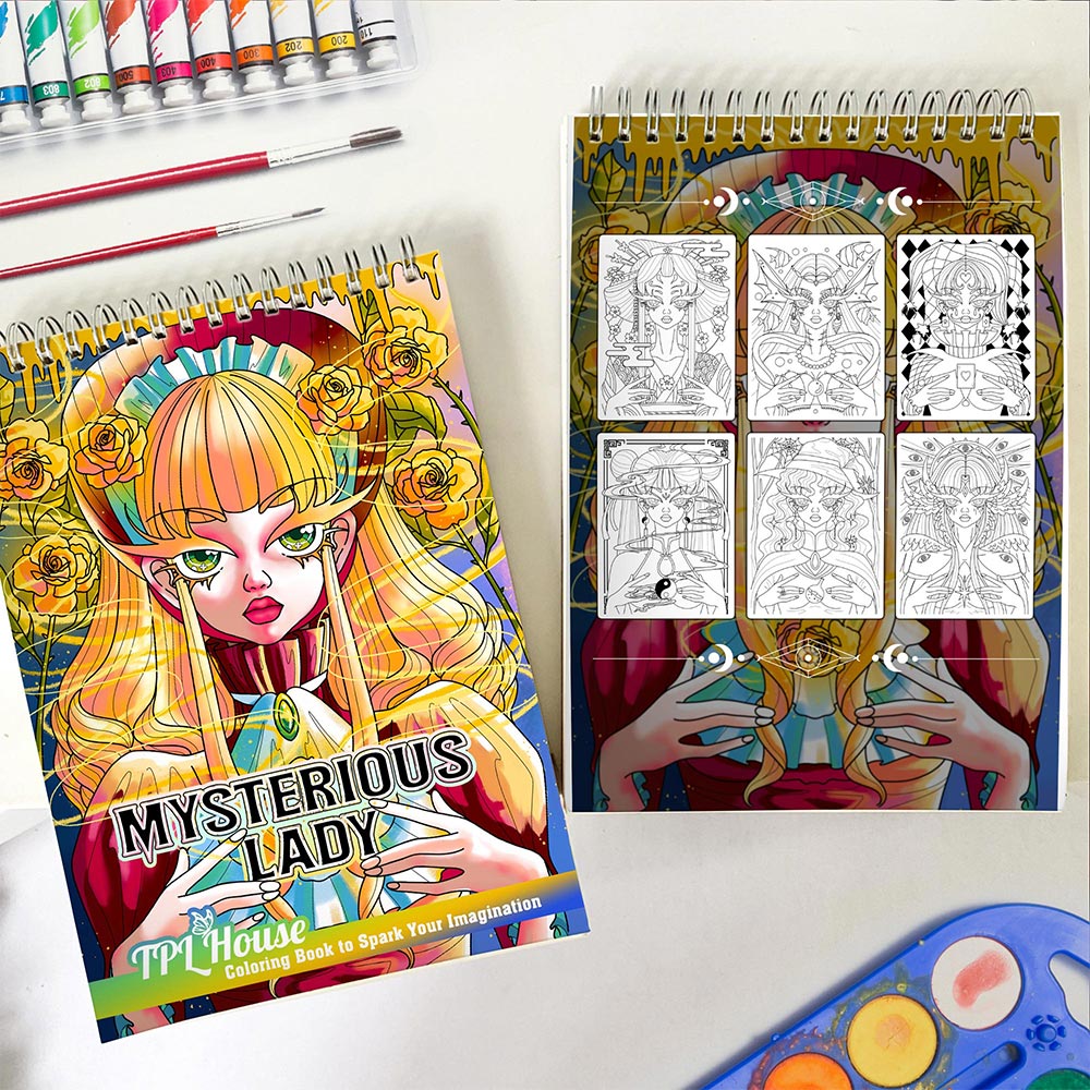TPLHOUSE Mysterious Lady Spiral Coloring Book for Adults