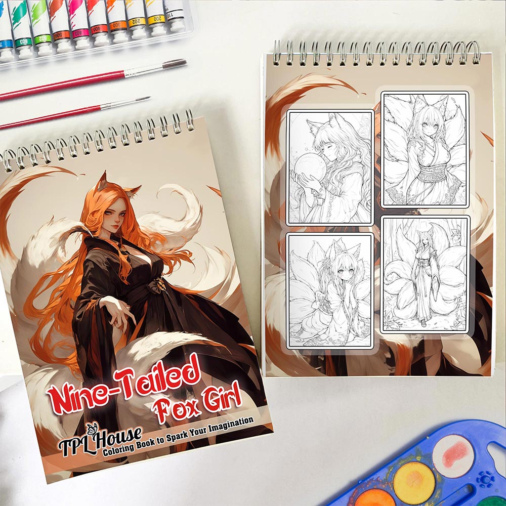 TPLHOUSE Nine-Tailed Fox Girl Spiral Coloring Book for Adult