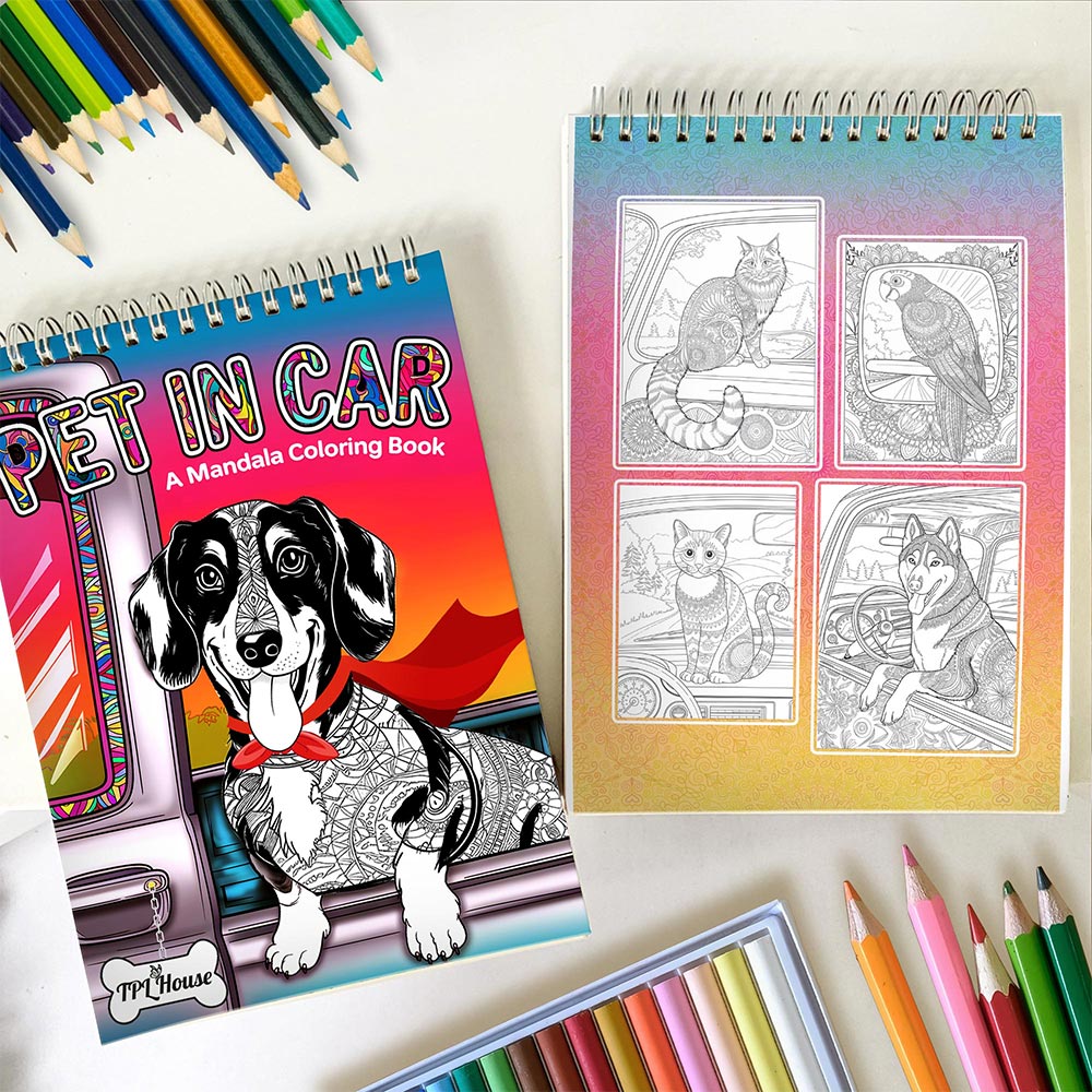 TPLHOUSE Pet In Car Spiral Coloring Book for Adults