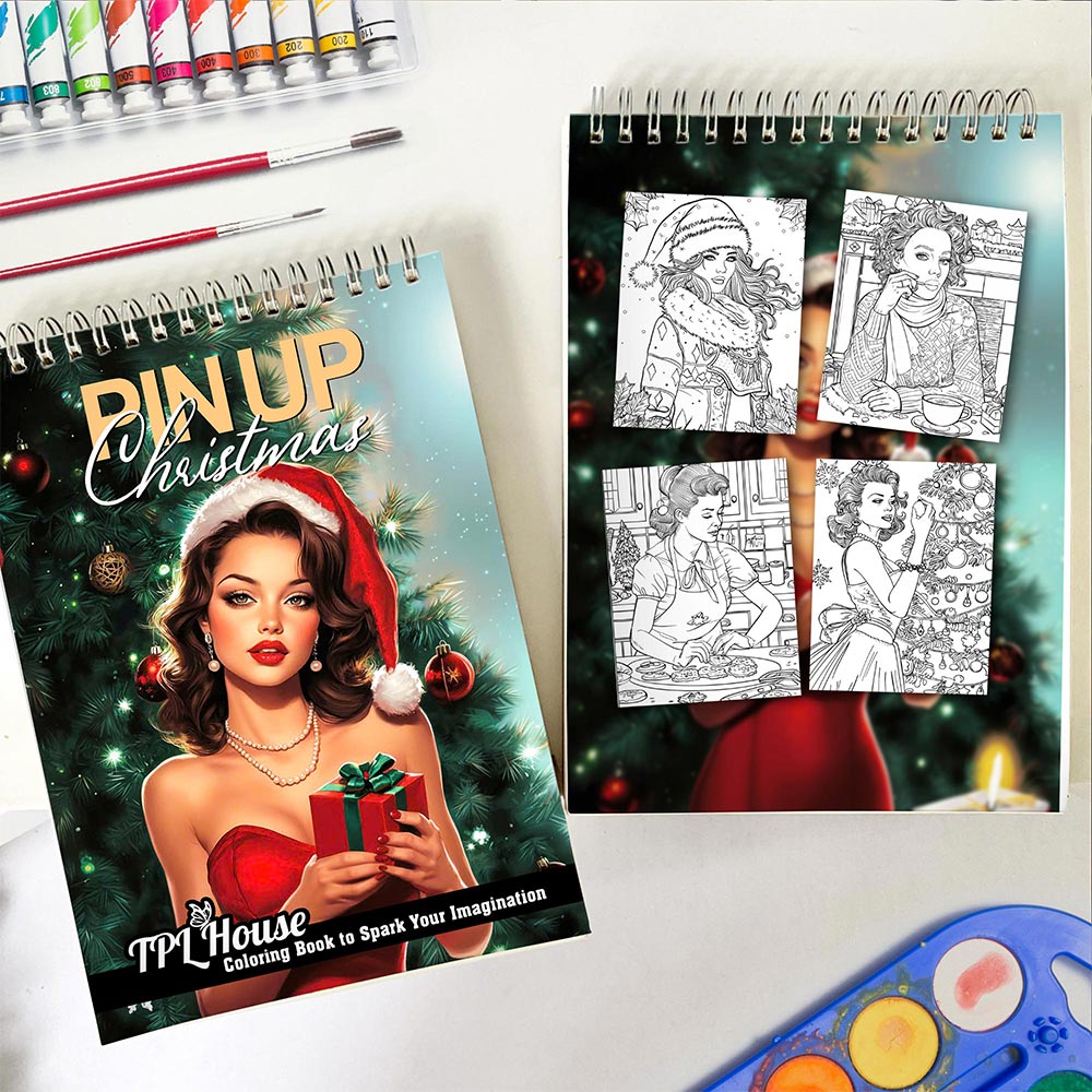 TPLHOUSE Pin Up Christmas Spiral Coloring Book for Adult
