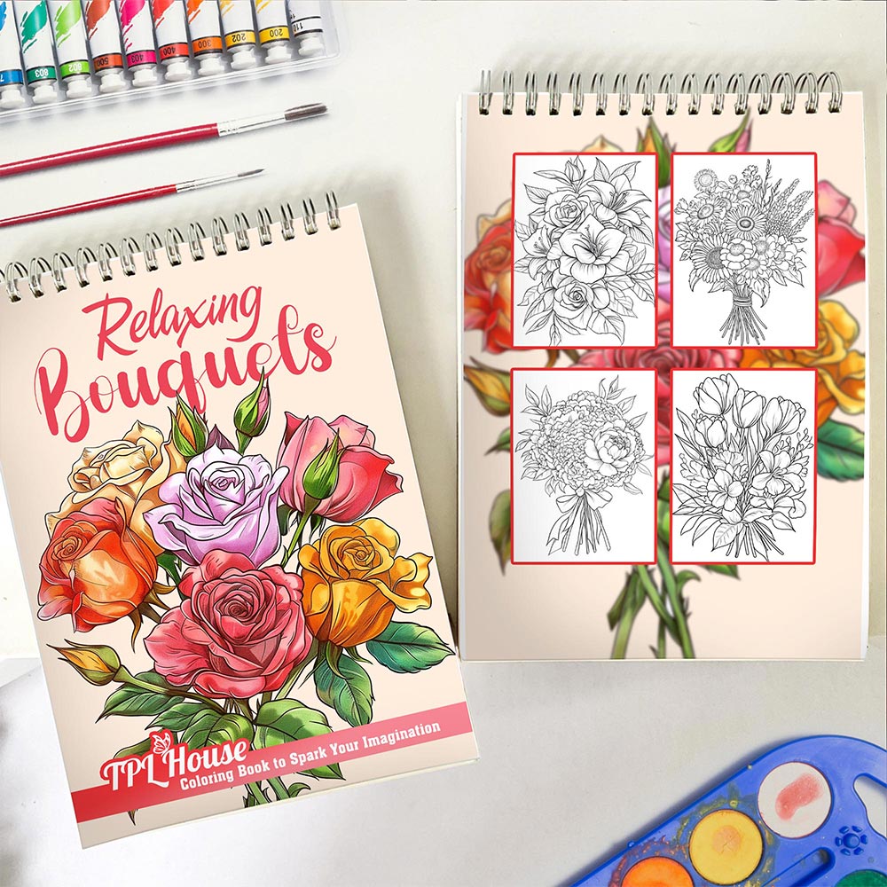 TPLHOUSE Relaxing Bouquets Spiral Coloring Book for Adults