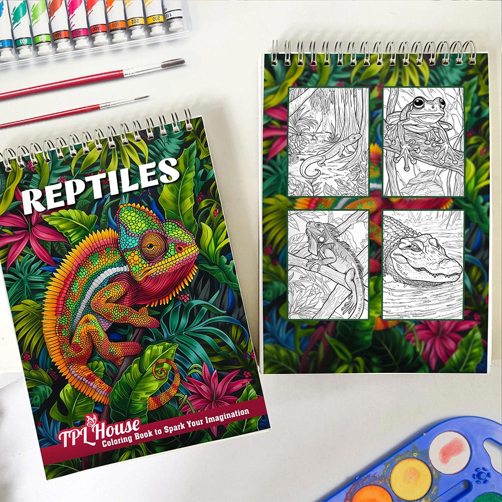 TPLHOUSE Reptiles Spiral Coloring Book for Adults
