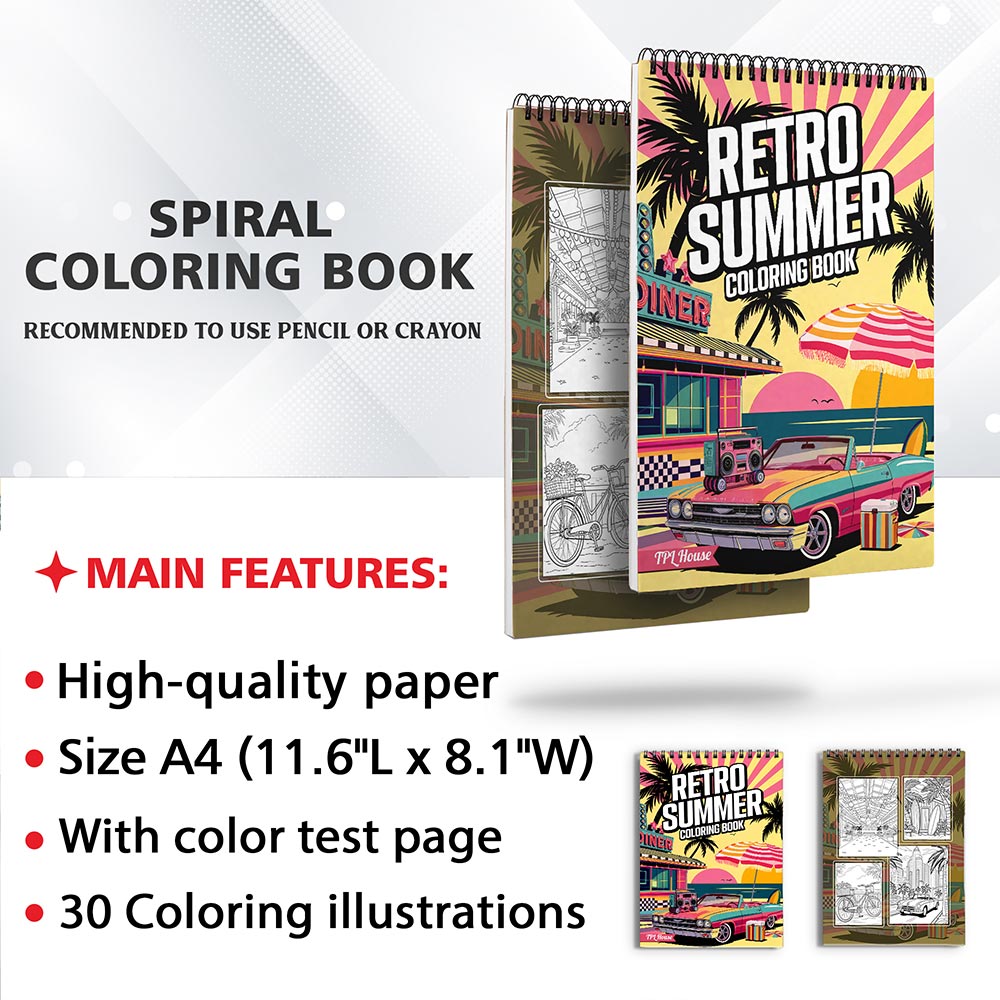 TPLHOUSE Retro Summer Coloring Sheets For Adults