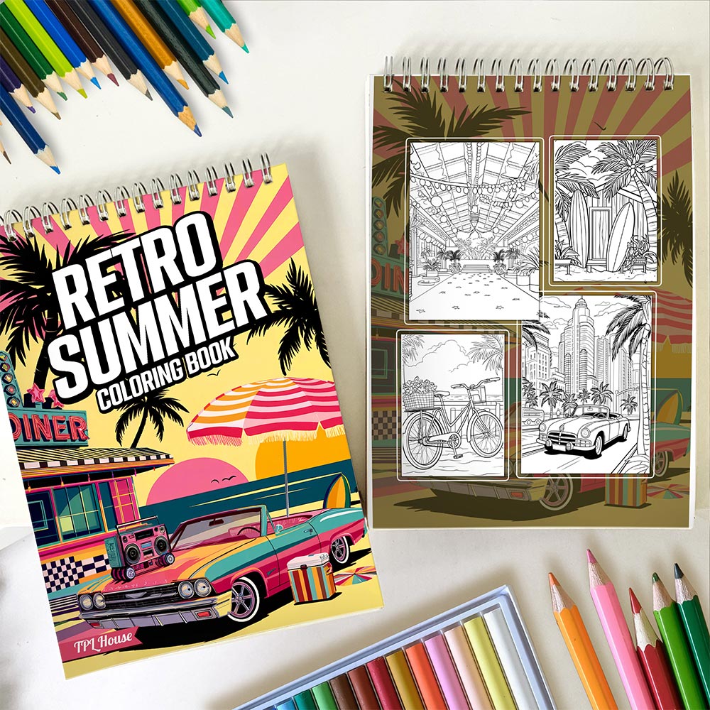 TPLHOUSE Retro Summer Spiral Coloring Book For Adults