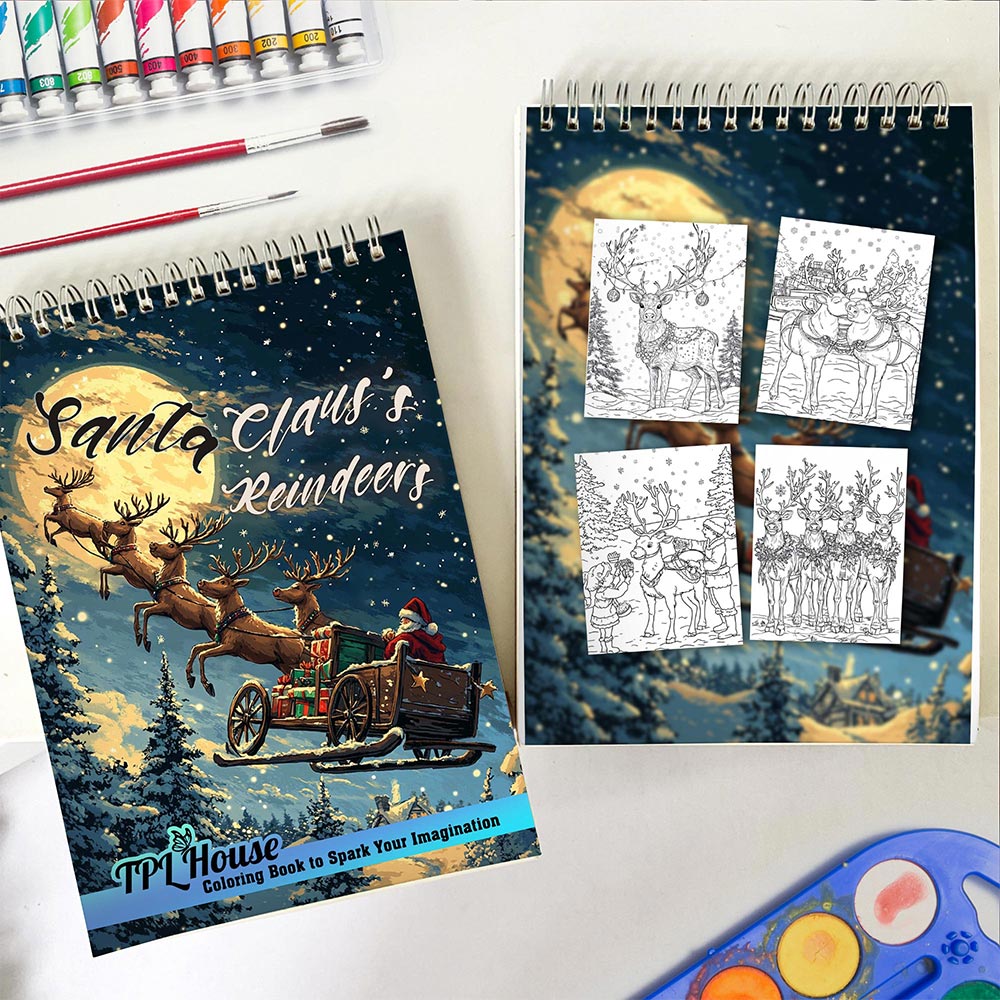 TPLHOUSE Santa Claus's Reindeer Spiral Coloring Book for Adults