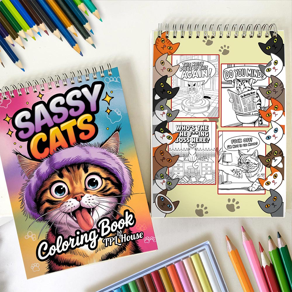 TPLHOUSE Sassy Cats Spiral Coloring Book for Adults