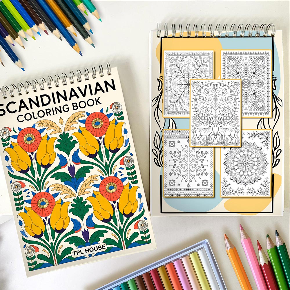 TPLHOUSE Scandinavian Spiral Coloring Book for Adults