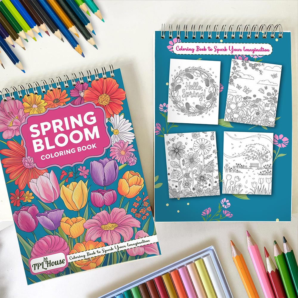 TPLHOUSE Spring Blooms Spiral Coloring Book for Adults