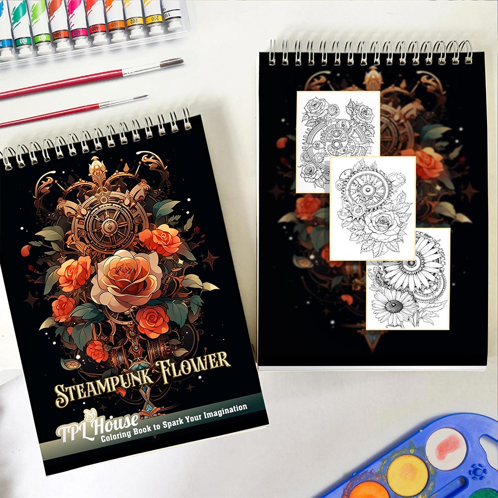 TPLHOUSE Steampunk Flower Spiral Coloring Book for Adults
