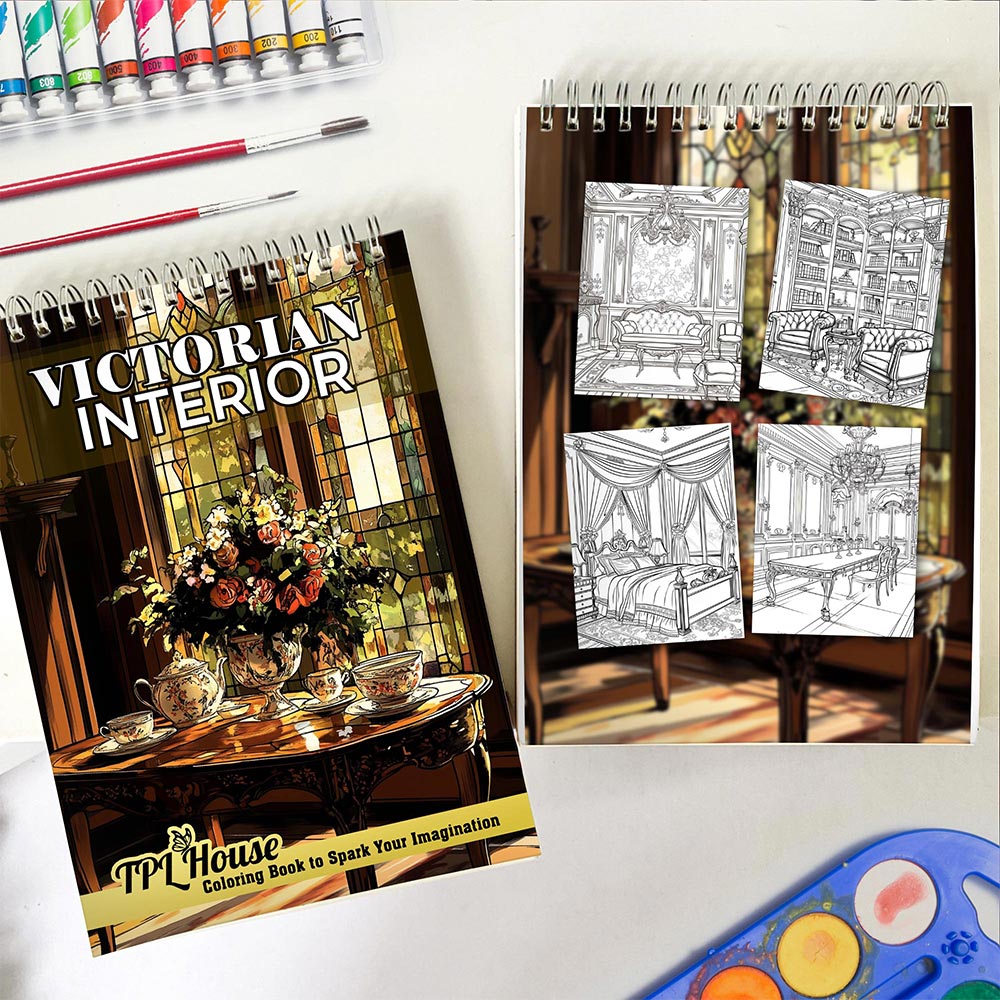 TPLHOUSE Victorian Interior Spiral Coloring Book for Adult