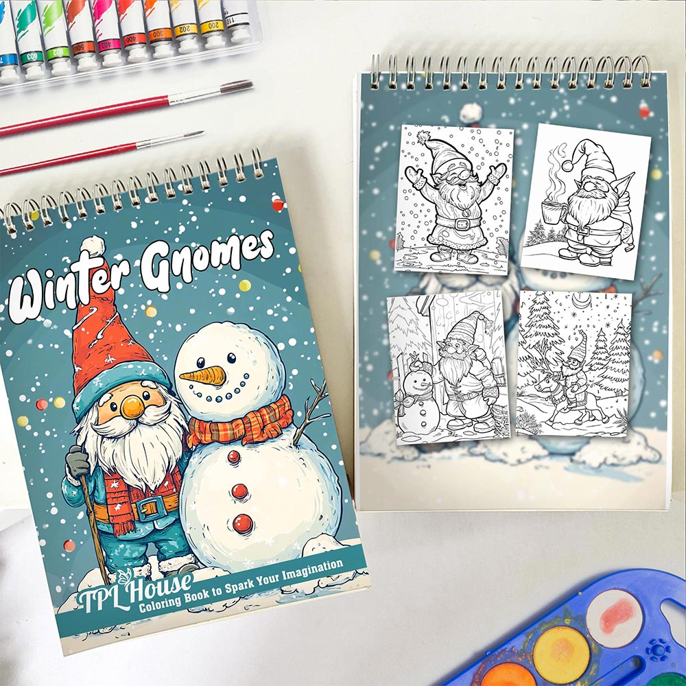 TPLHOUSE Winter Gnomes Spiral Coloring Book for Adult