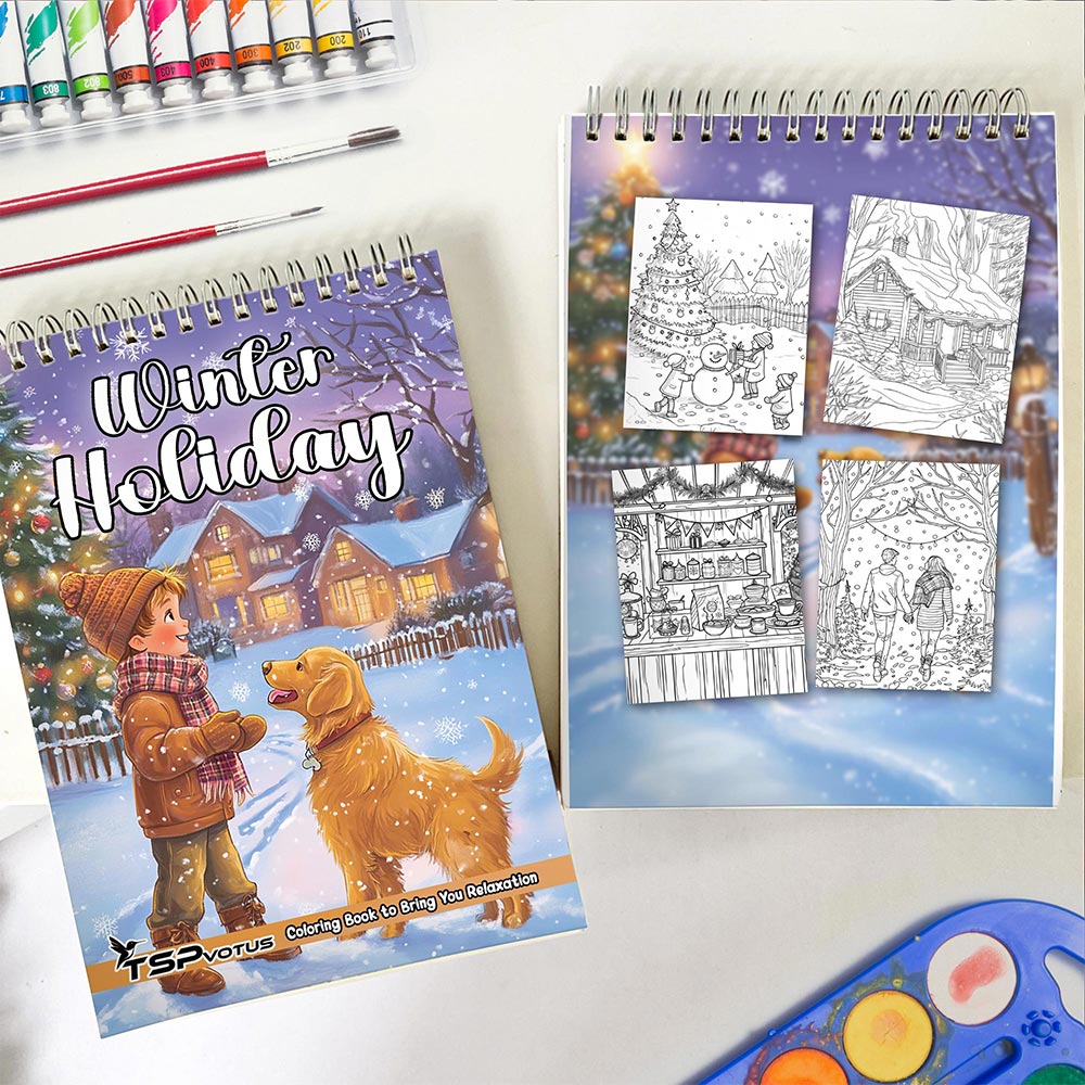 TPLHOUSE Winter Holiday Spiral Coloring Book for Adult